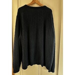 Elliot Mulrayan 100% Cashmere Sweater Mens XXL Navy Blue Cable Knit Crewneck